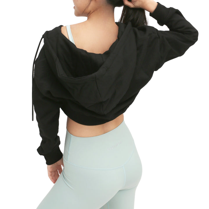 CROPPED ZIP-UP HOODIE - BLACK