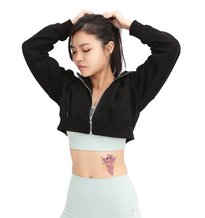 CROPPED ZIP-UP HOODIE - BLACK