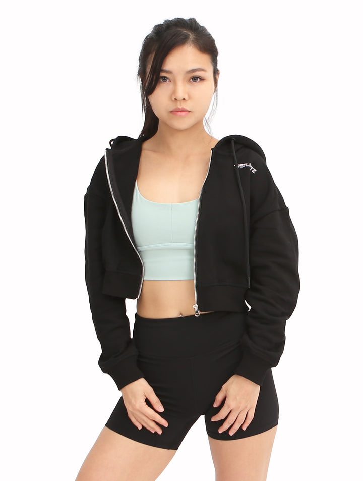 CROPPED ZIP-UP HOODIE - BLACK