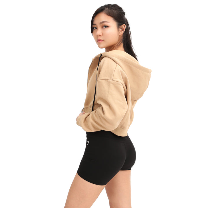 CROPPED ZIP-UP HOODIE - KHAKI