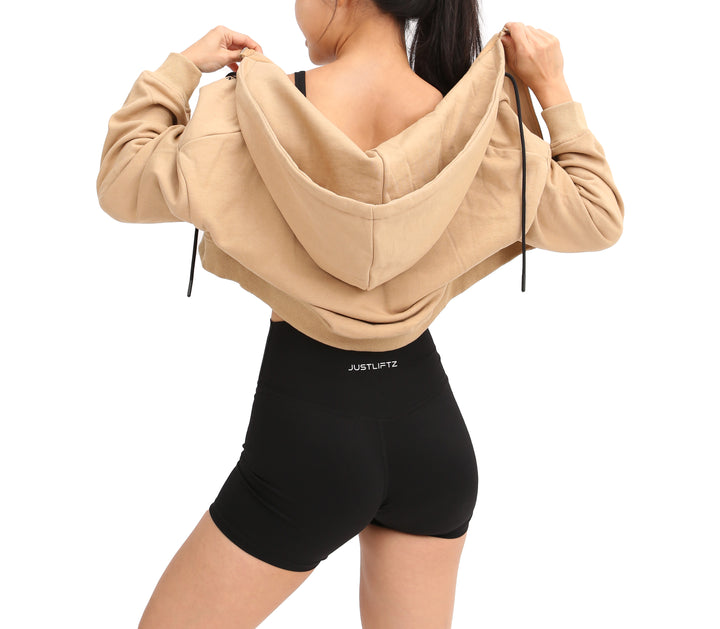 CROPPED ZIP-UP HOODIE - KHAKI