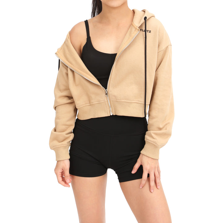 CROPPED ZIP-UP HOODIE - KHAKI