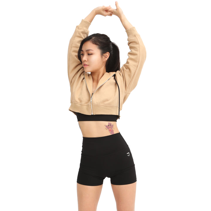 CROPPED ZIP-UP HOODIE - KHAKI